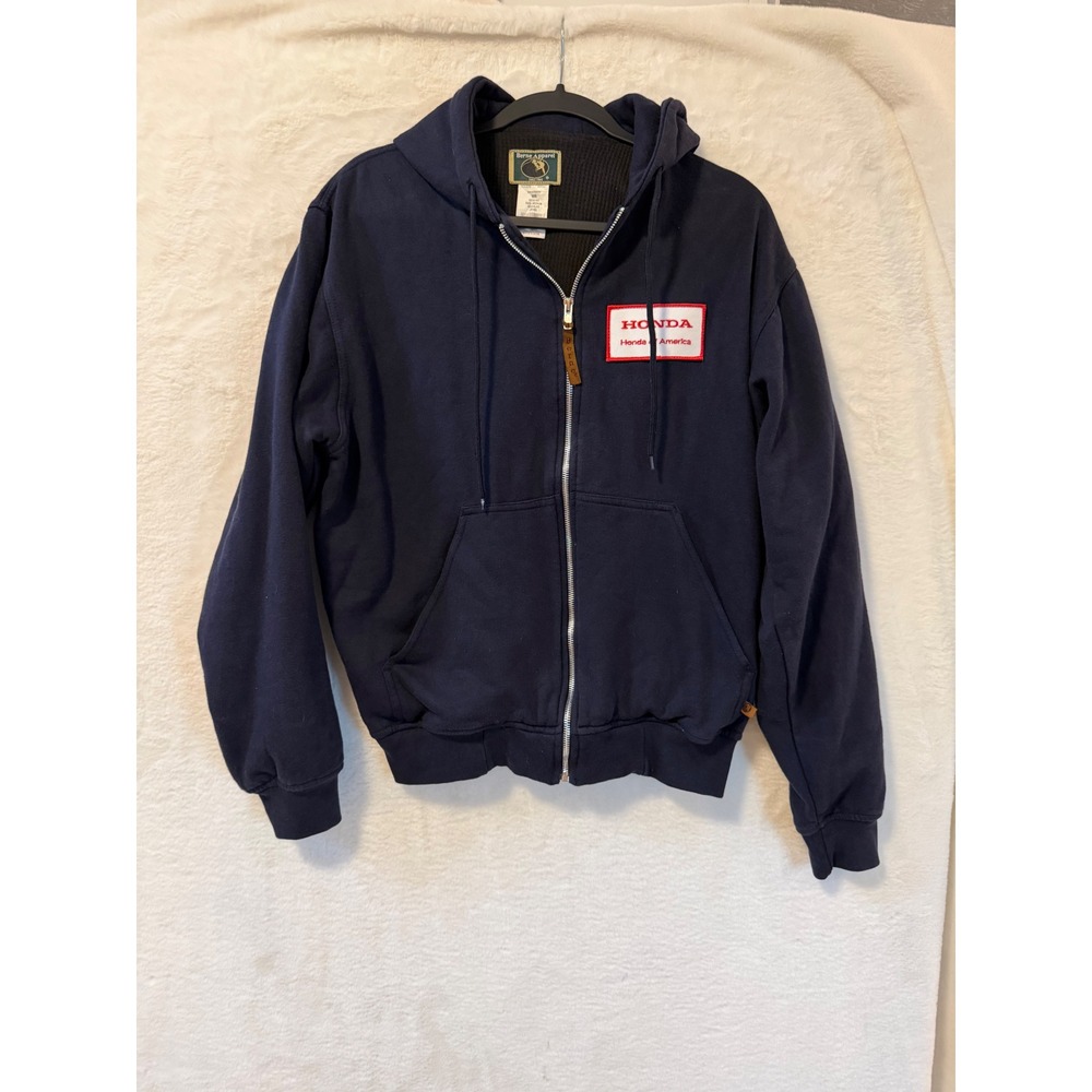 Berne Apparel Honda of America Zip Up Hoodie Mens Medium Navy Thermal Workwear
